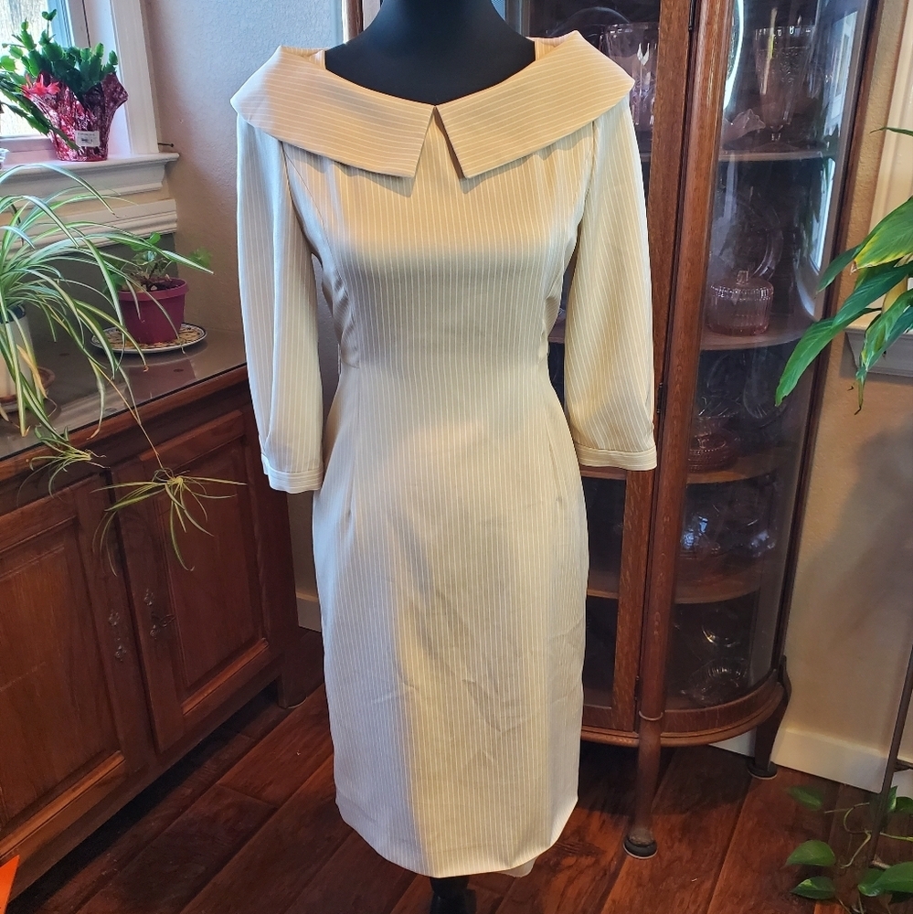 Line the label 40s 50s Vibes Striped Peter Pan Collar Dainty Demure Modest Dress